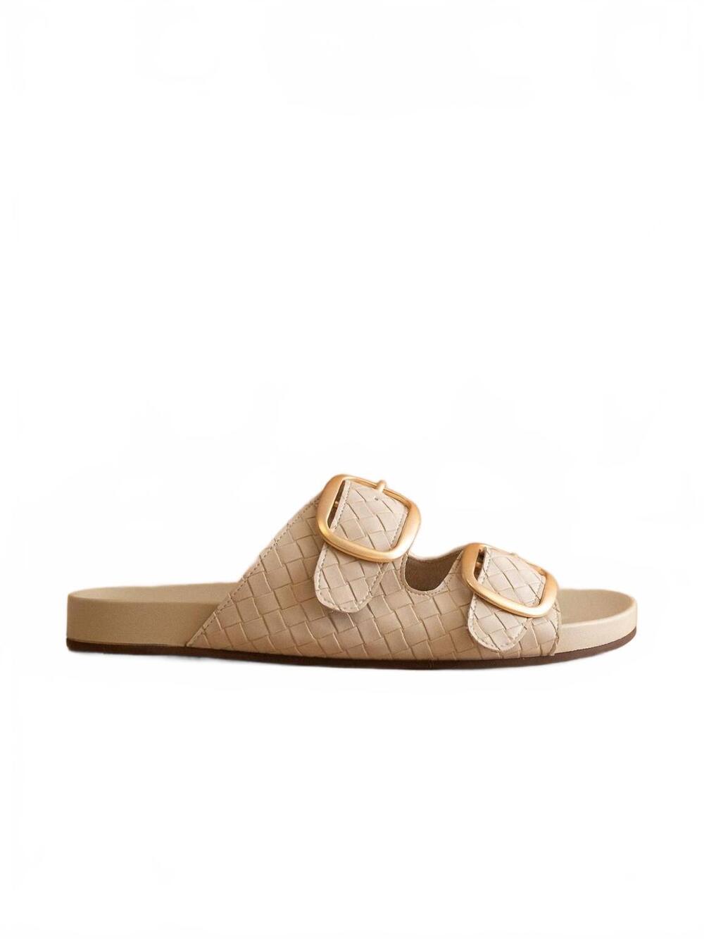 NEW OASIS SOCIETY women's desiree woven slide with oversized buckles in beige